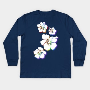 Hibiscus white with rainbow accents Kids Long Sleeve T-Shirt